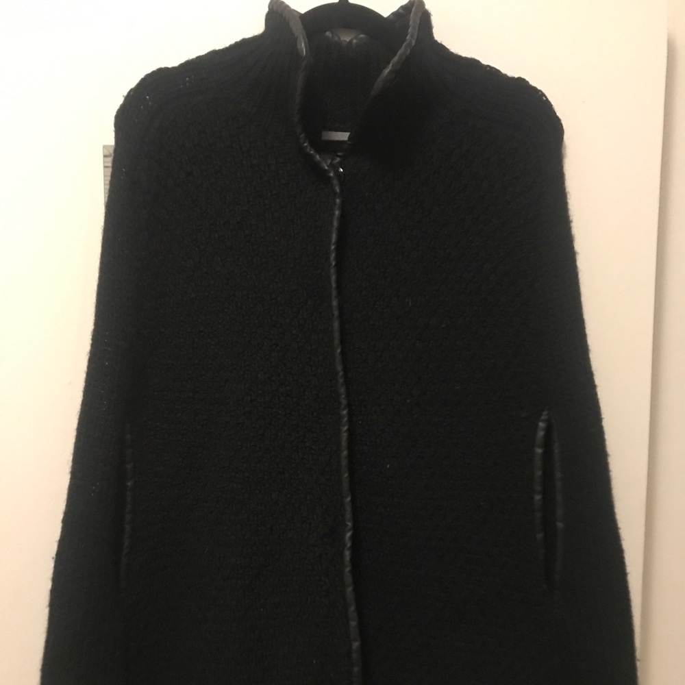Knit Black Cape with leather detailing